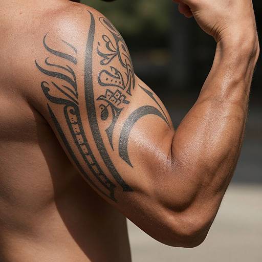 Muscular Arm with Tribal Tattoo Flexing