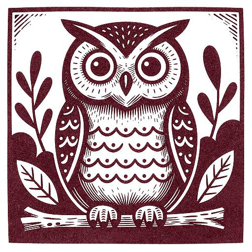 Stylized Woodcut Owl Illustration