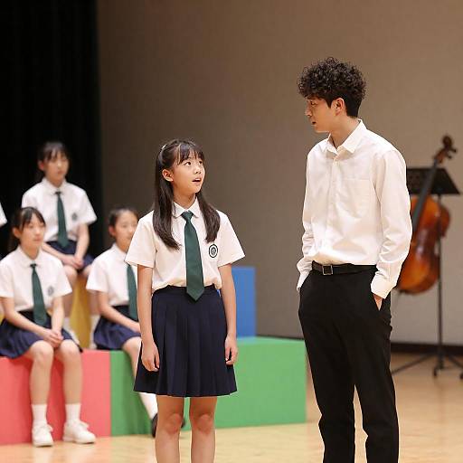Teacher Talking to Student During School Play