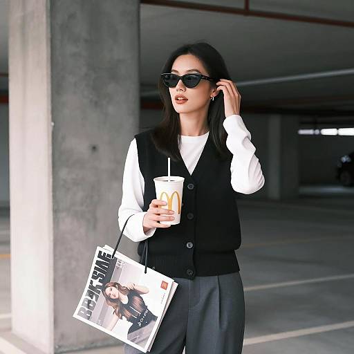 Stylish Woman in Concrete Garage Setting