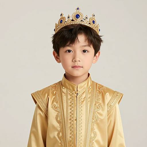 Young Boy in Golden Crowned Outfit