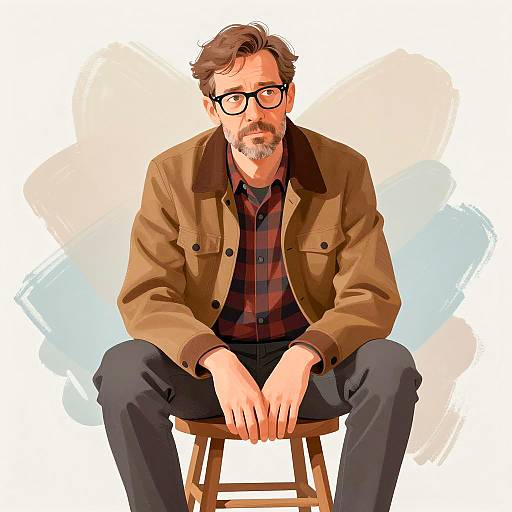 Pensive Middle-aged Man Sitting on Stool