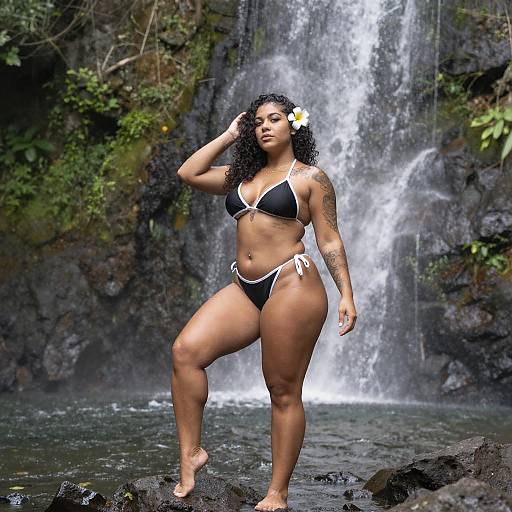 Curvy Woman by Waterfall in Bikini