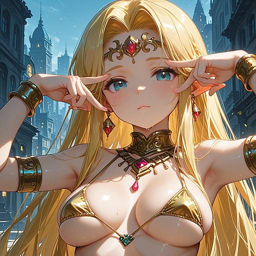 Fantasy Blonde Princess in Golden Bikini