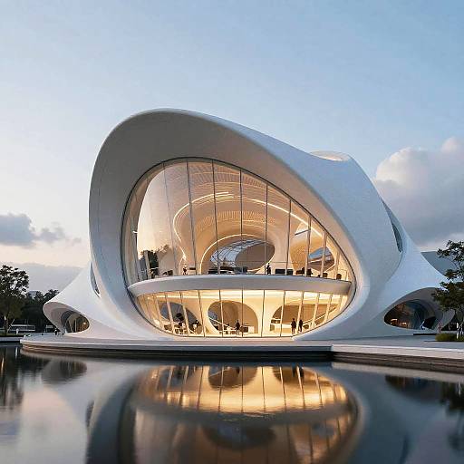 Futuristic White Foam Building on Lake