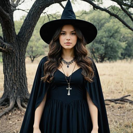 Young Woman in Witch Costume Outdoors