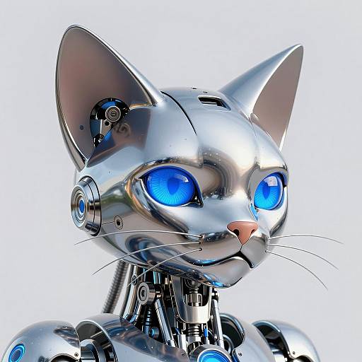 Futuristic Chrome Robotic Cat Portrait