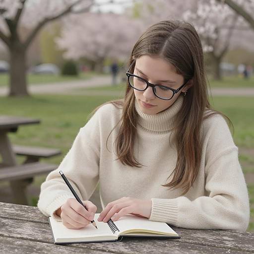 Young Woman Writing in Park