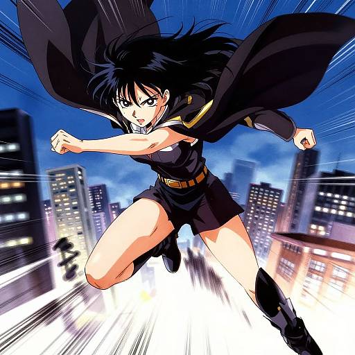 Determined Anime Heroine Mid-Jump