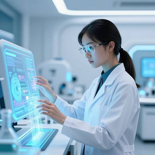 Sci-Fi Girl Adjusting Holographic Interface