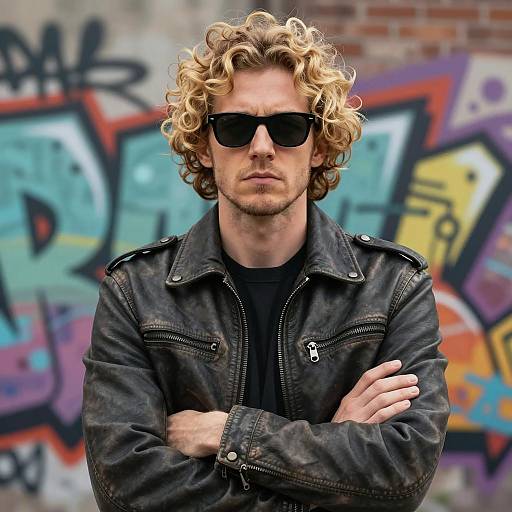 Intense Man in Urban Graffiti Setting