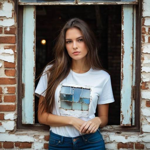 Young Woman Posing in Vintage Window Frame