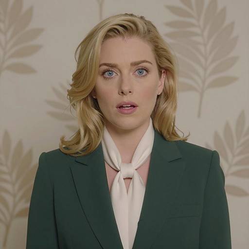 Blonde Woman in Green Blazer Looking Surprised