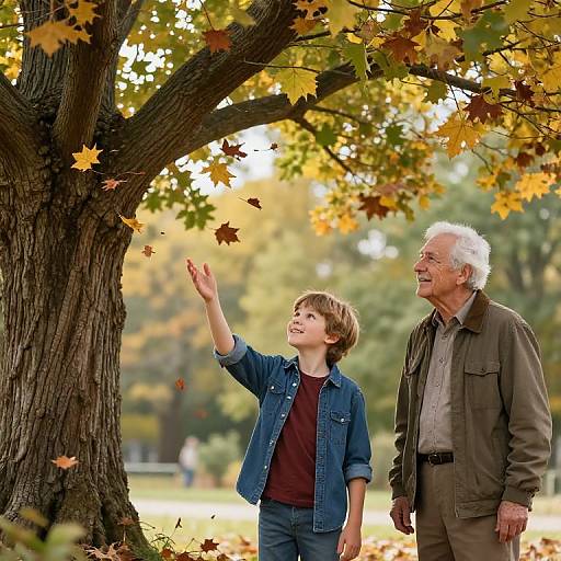 Smiling Boy and Grandfather in Nature