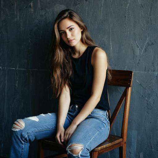 Young Woman Sitting on Wooden Chair