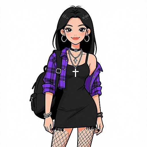 Grunge Woman in Black Mini Dress