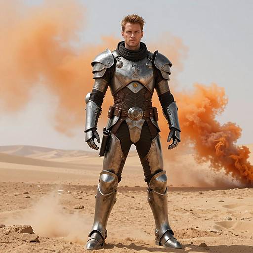 Futuristic Knight in Desert Landscape