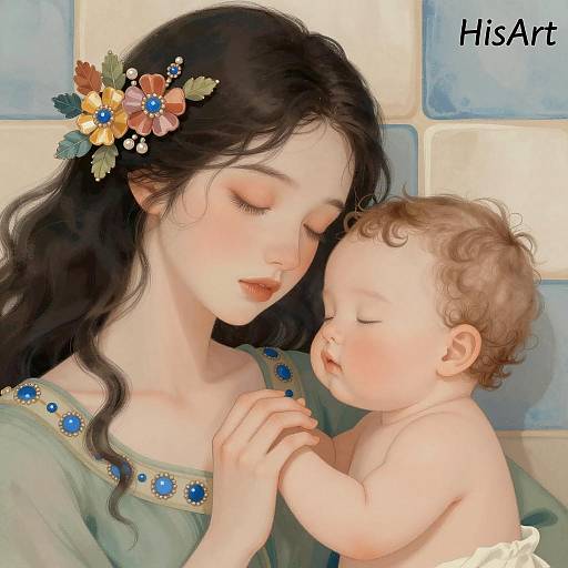 Serene Bond: Mother and Baby Illustration