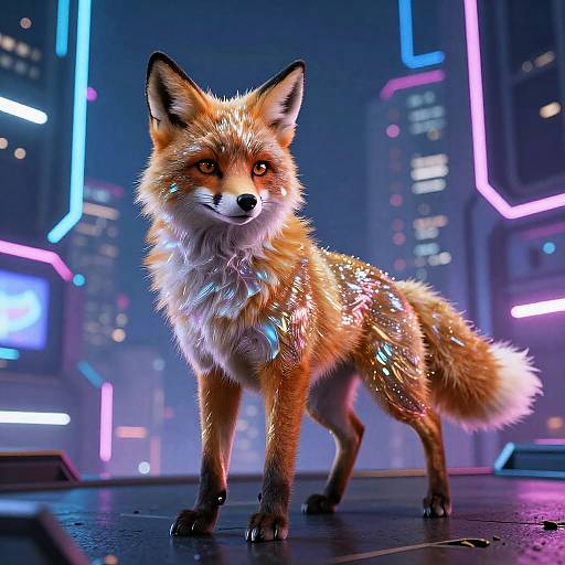 Cyberpunk Blonde Fox in Neon City