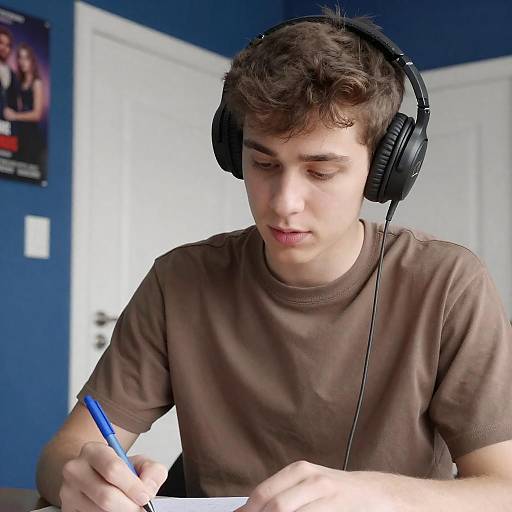 Young Man Writing in Casual Setting