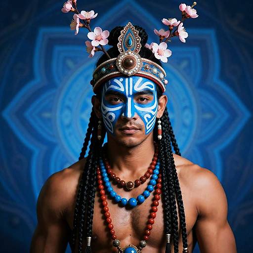 Muscular Man with Tribal Face Paint