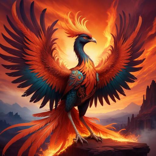 Enchanted Phoenix Amidst Fiery Skies