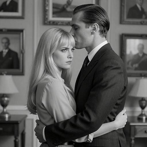 Noir Portrait: Defiant Embrace in Room