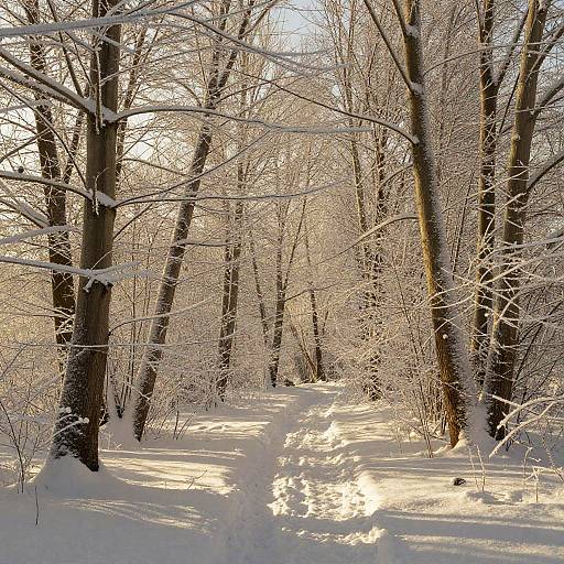 Tranquil Snowy Forest in Winter Sunlight