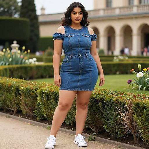 Stocky Woman in Denim Mini Dress