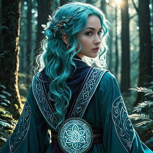 Anime Style Young Mage with Teal Hair in Mystic Forest