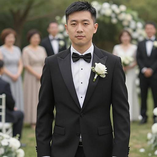 Elegant Asian Groom in Outdoor Wedding
