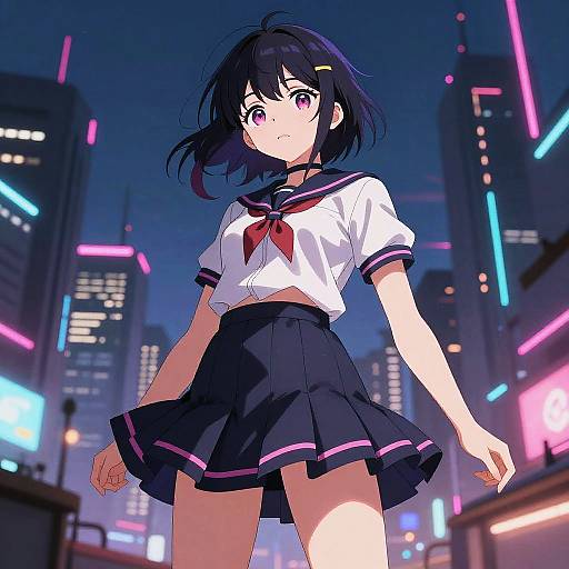 Futuristic Cyberpunk Schoolgirl Anime