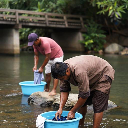 Men Washing Clothes by the River