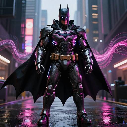 Cyberpunk Batman in Dystopian Cityscape