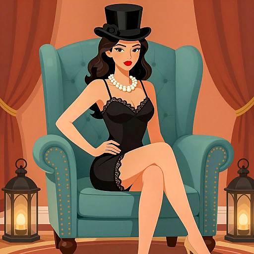 Elegant Woman in Tufted Armchair