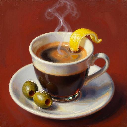 Vintage Espresso with Olives and Lemon Twist