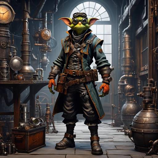 Hobgoblin Alchemist in Steampunk Workshop