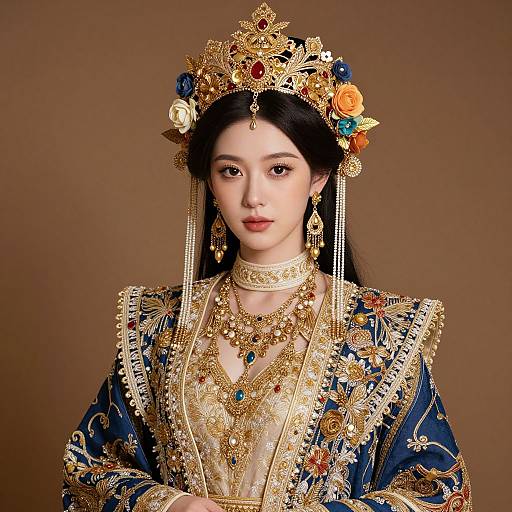 Opulent Woman in Gold and Blue