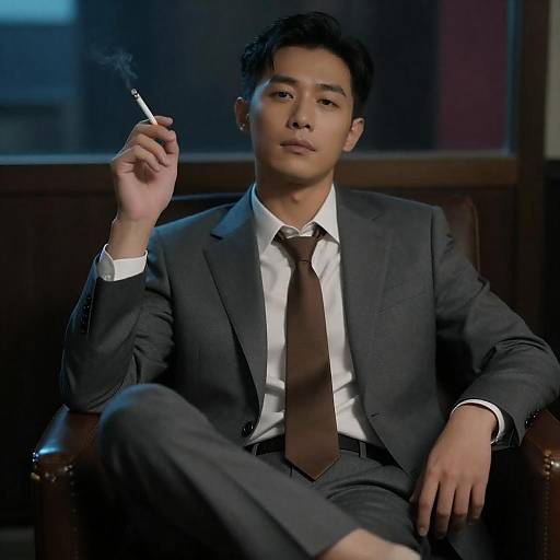 Stylish Asian Man in Dimly Lit Room