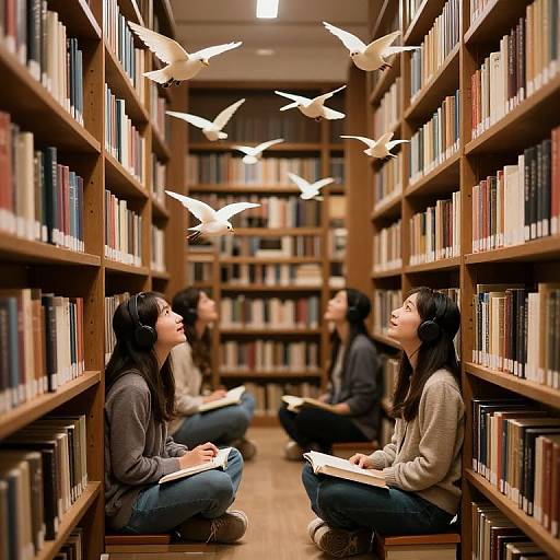 Floating Singing Books in Magical Library