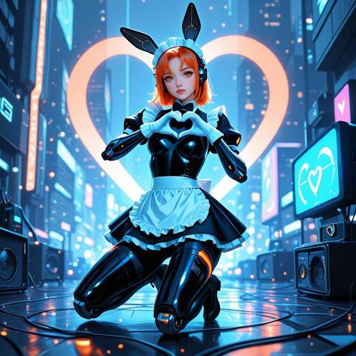 Futuristic Maid Android in Sci-Fi Cityscape