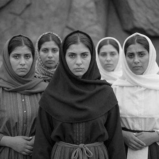 Black and White Portrait of Women in Traditional Clothing