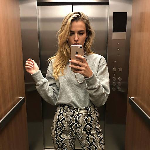 Chic Elevator Mirror Selfie of Blonde Woman