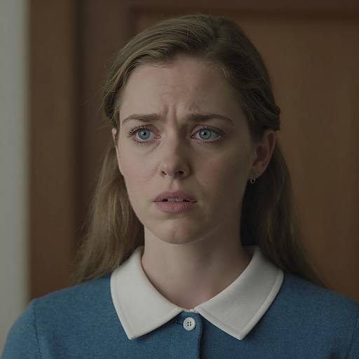 Concerned Woman in Blue Top Portrait