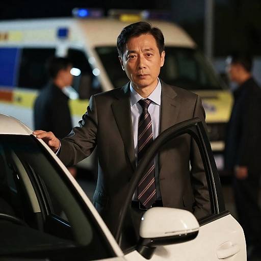 Middle-aged man opening car door at night