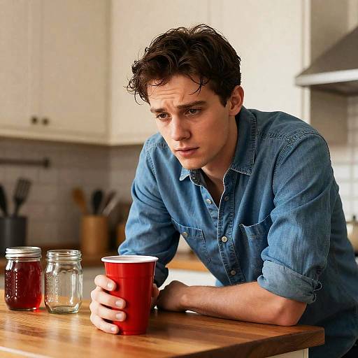 Young Man in Cozy Kitchen Setting