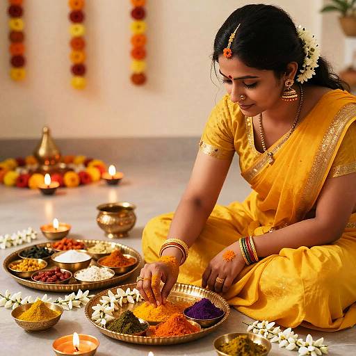 Happy Ugadi Ritual with Turmeric and Kumkum