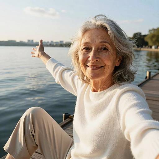 Elderly Woman Lakeside Selfie