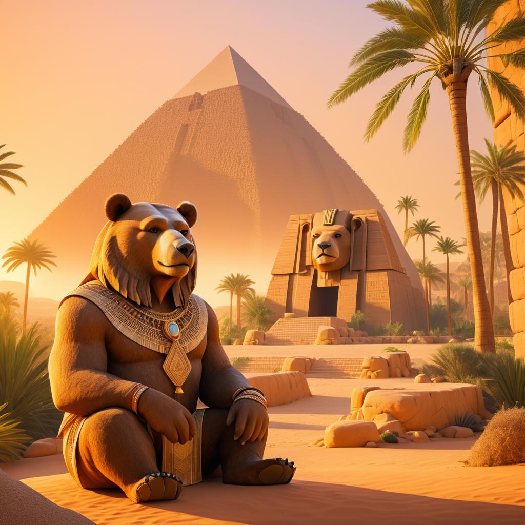 Anthropomorphic Bear in Egyptian Sunset