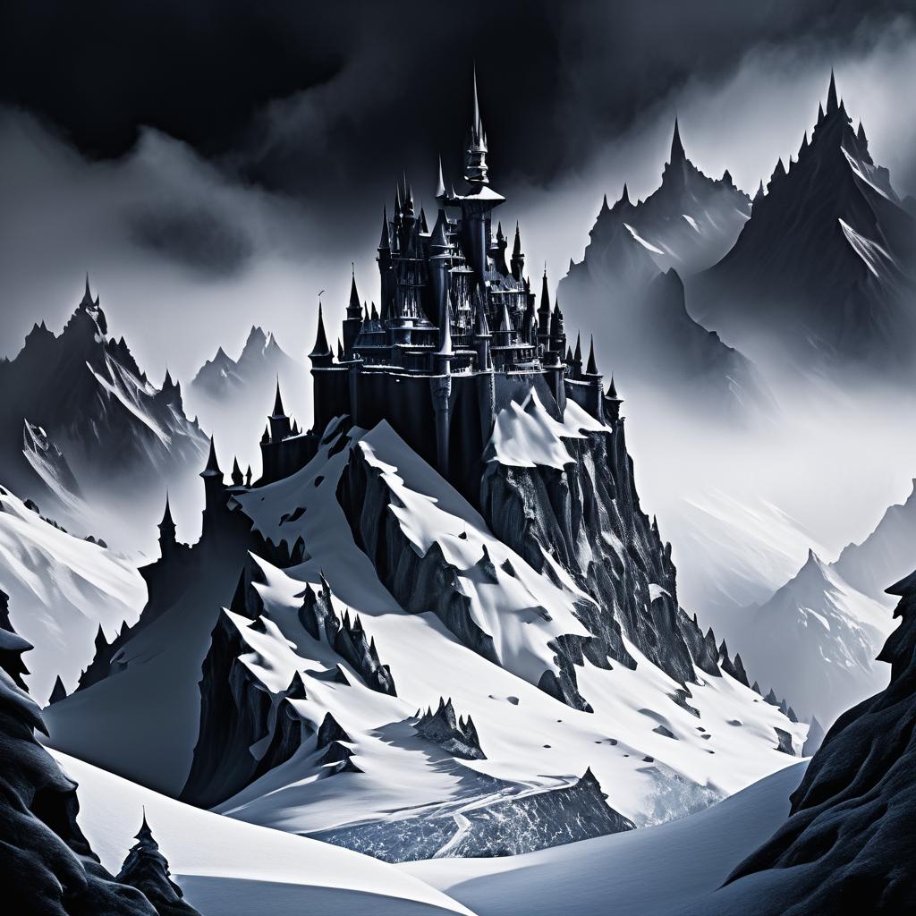 Snowy Mountain Peak with Dark Fairy Castle